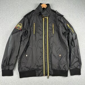 Brooklyn Basement Bomber Jacket Mens 3XL Black Double Zip Crest Patch Gold Trim